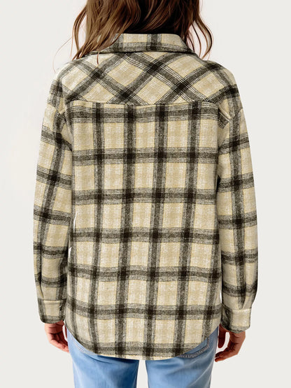 Oversized Plaid Long Sleeve Fleece Jacket