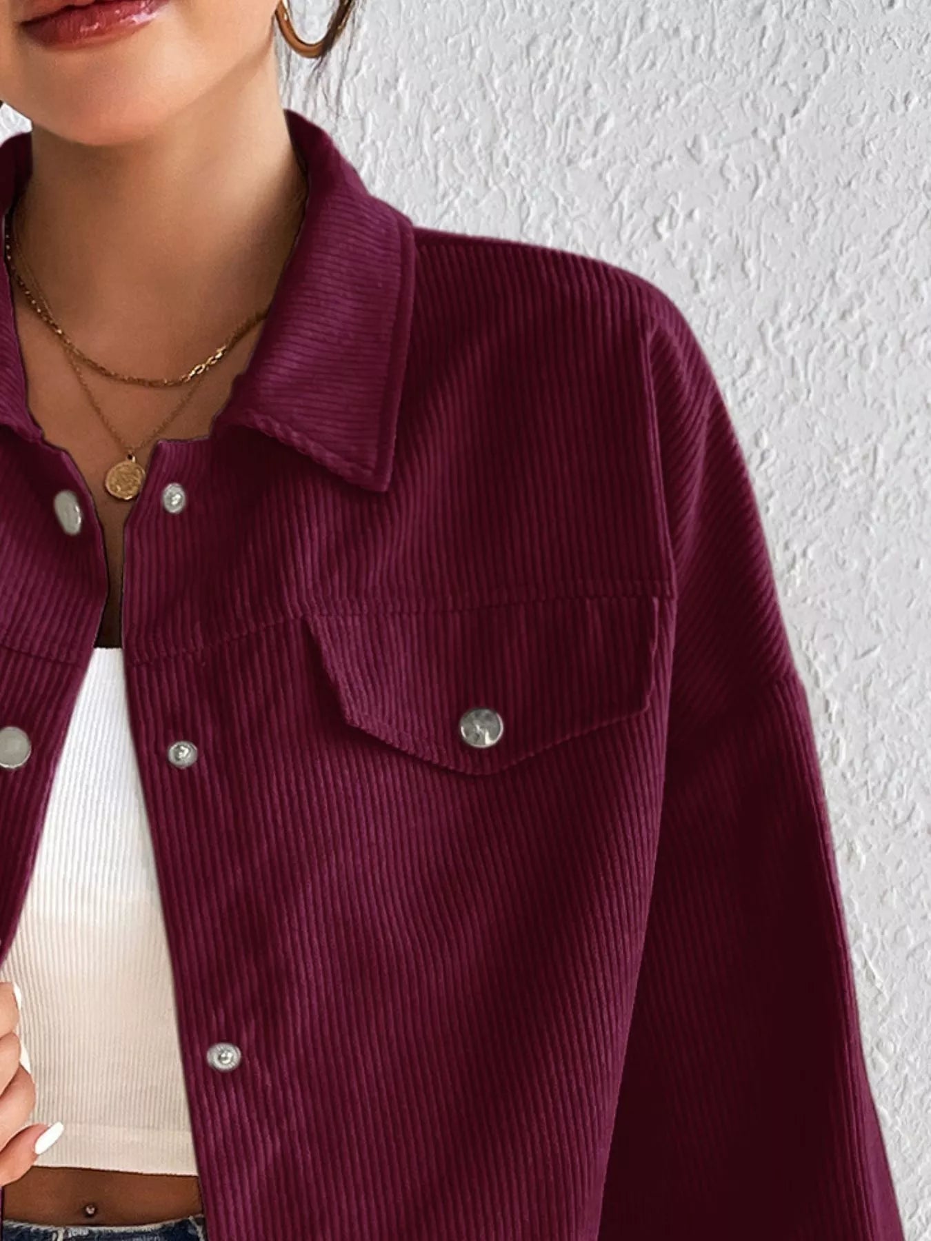 Casual Corduroy Snap Down Cropped Jacket