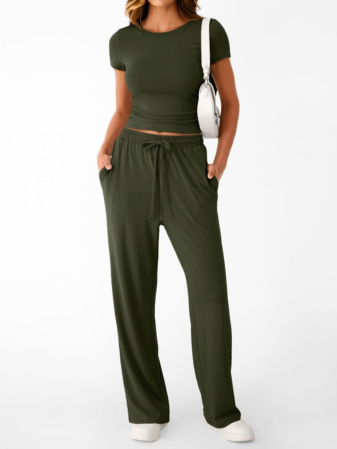 Women's 2 Piece Matching Sweatsuit Wide Leg Pants Crop Top Set