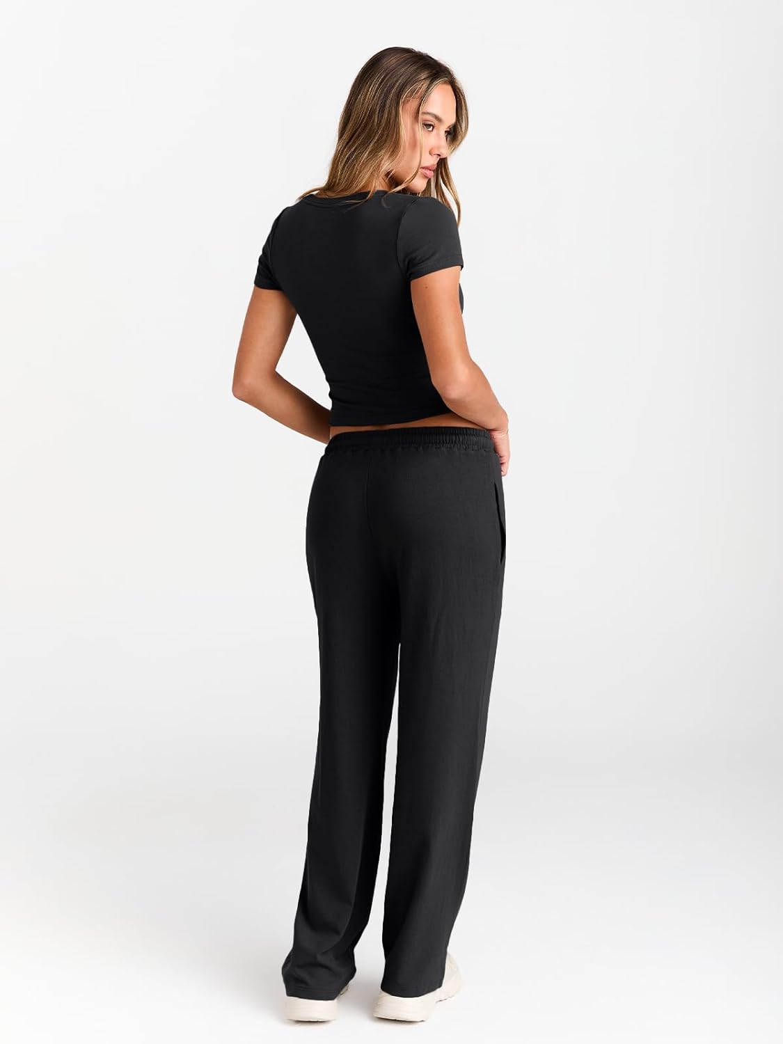 Women's 2 Piece Matching Sweatsuit Wide Leg Pants Crop Top Set
