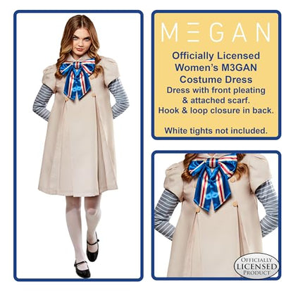 M3gan Costume Dress - Women's Official Halloween Outfit with Attached Scarf
