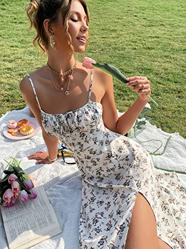 Sundresses - Floerns Women's Summer Split Thigh Spaghetti Strap Cami Midi Floral Dress