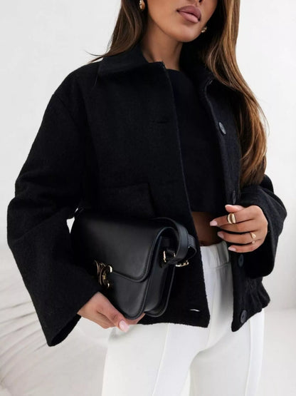 Button-Down Long Sleeve Outerwear Black