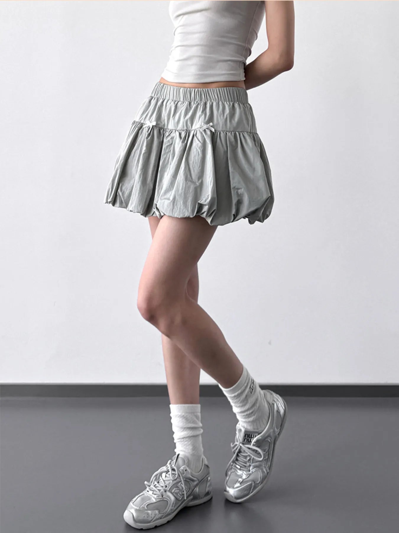 Bubble Hem Elastic Waist Mini Skirt
