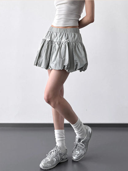 Bubble Hem Elastic Waist Mini Skirt