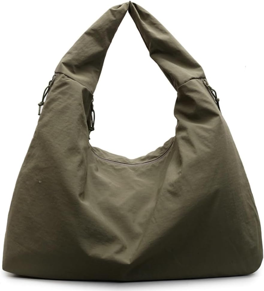 Women Slouchy Hobo Bag - Large Nylon Shoulder Crossbody Tote Handbag Grass Green
