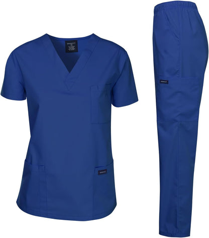 Medical Scrubs Set Unisex - V-Neck Top and Elastic Waist Pants Uniform for Healthcare Workers