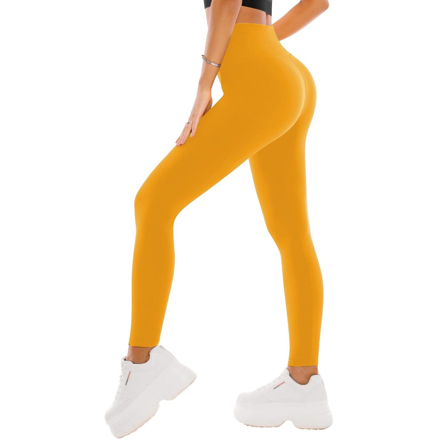 High Waisted Leggings for Women - Buttery Soft Yoga Pants with Tummy Control Full Length Large-X-Large Dark Yellow