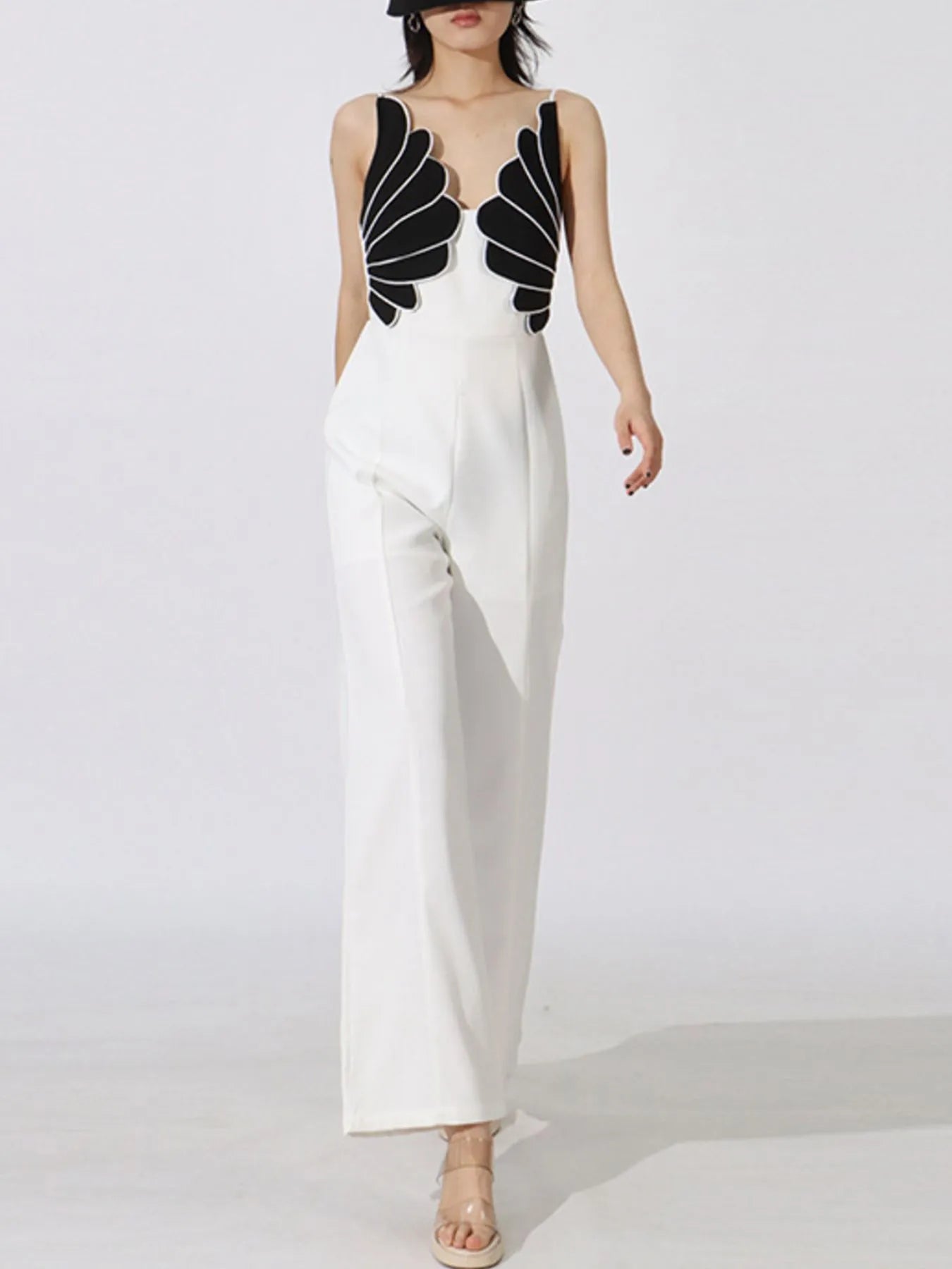 Contrast Sleeveless Wide-Leg Jumpsuit