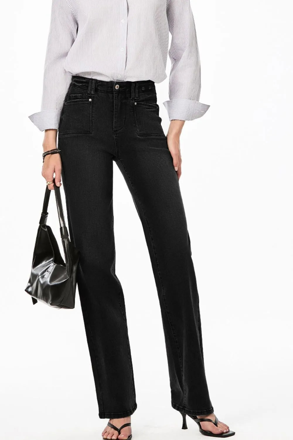 High-Waisted Wide-Leg Vintage Wash Jeans Black