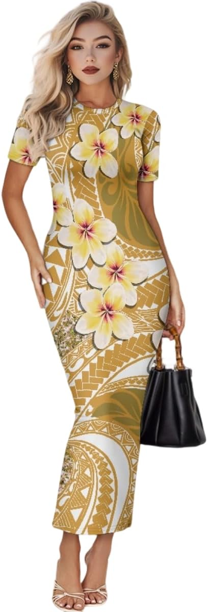 Women's Jamaican Flag Bodycon Midi Dress Short Sleeve