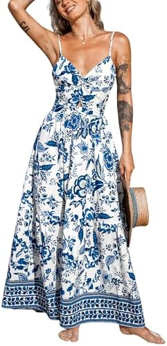 Sundresses - CUPSHE Women's Maxi Dress Floral Print Twisted V Neck Sleeveless Long Dress Summer Casual Dress Teal Floral
