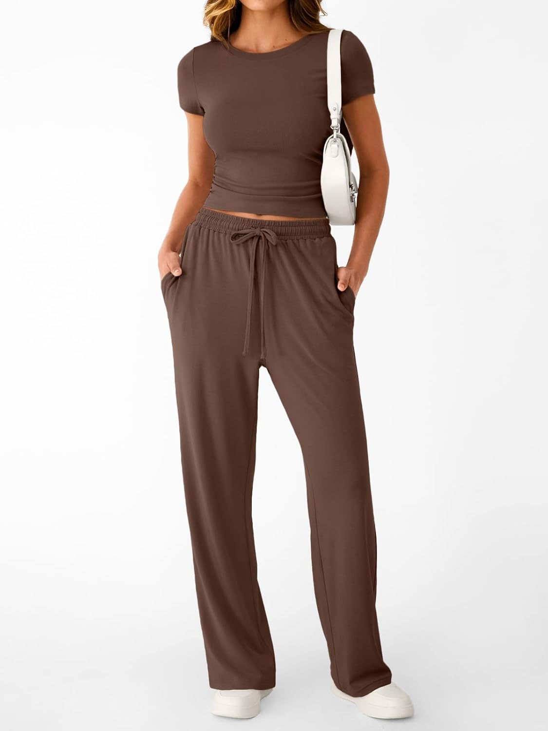 Women's 2 Piece Matching Sweatsuit Wide Leg Pants Crop Top Set