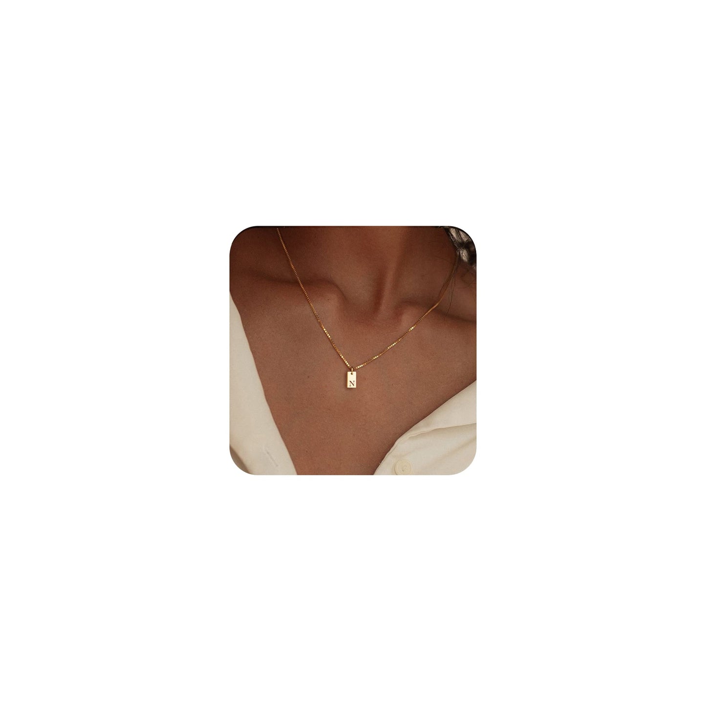 14K Gold Plated Initial Letter Necklace - Personalized Dainty Name Pendant N