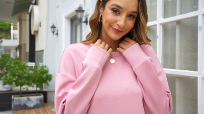 Womens Casual Loose Fit Sweatshirt Trendy Tops Crewneck Side Split Long Sleeve Shirts