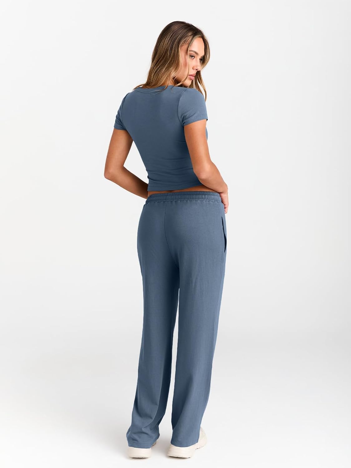 Women's 2 Piece Matching Sweatsuit Wide Leg Pants Crop Top Set