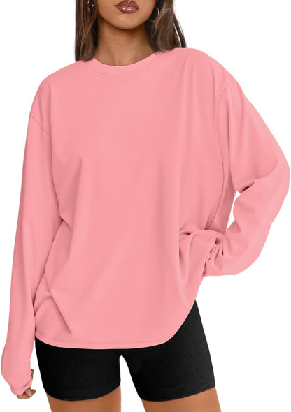 Women's Oversized Long Sleeve T-Shirt Casual Crewneck Basic Tee