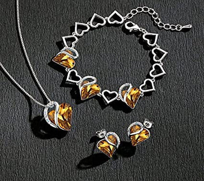 Infinity Love Birthstone Heart Necklace - 18K White Gold Plated Crystal Pendant Gift for Women