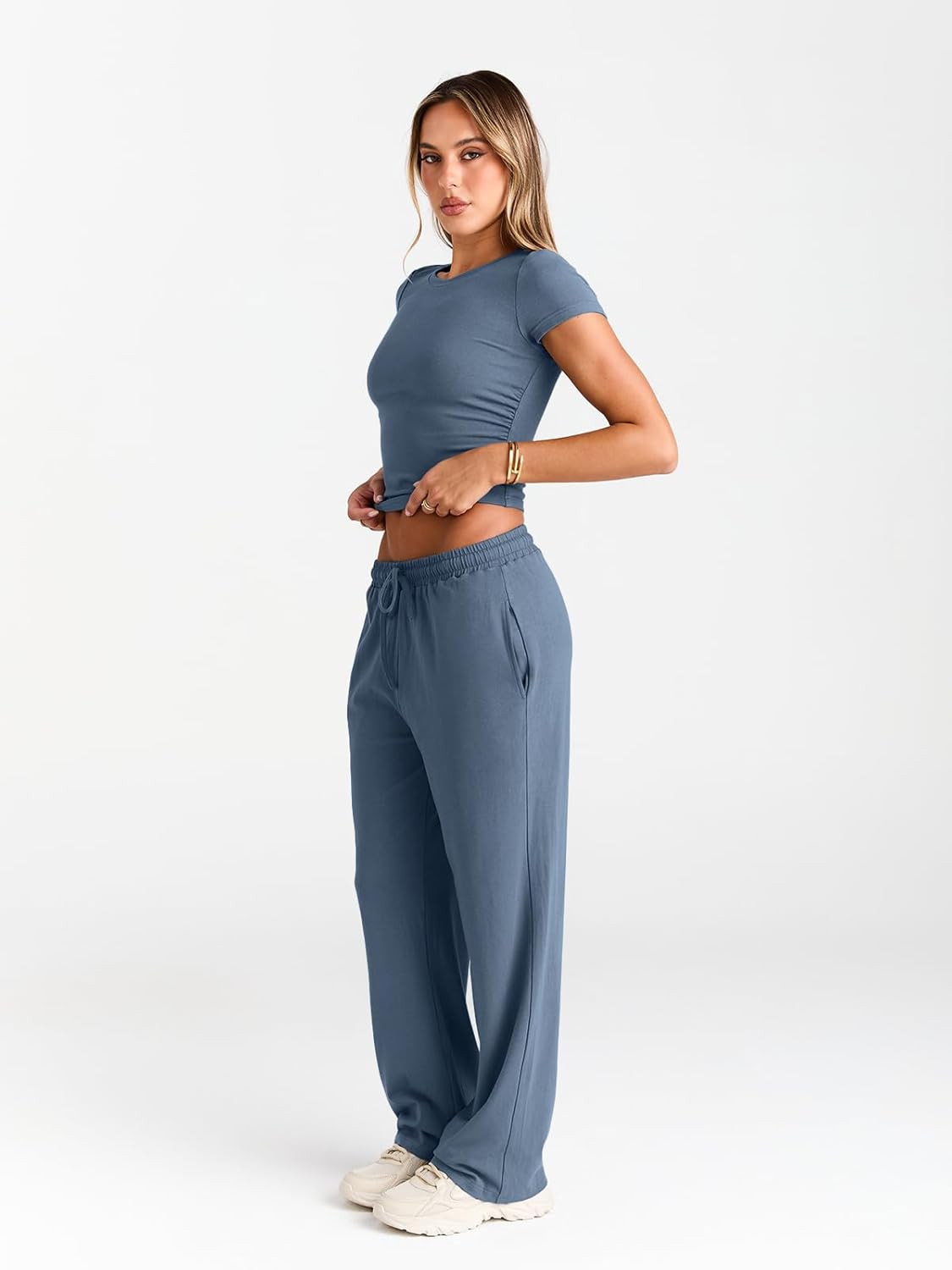 Women's 2 Piece Matching Sweatsuit Wide Leg Pants Crop Top Set