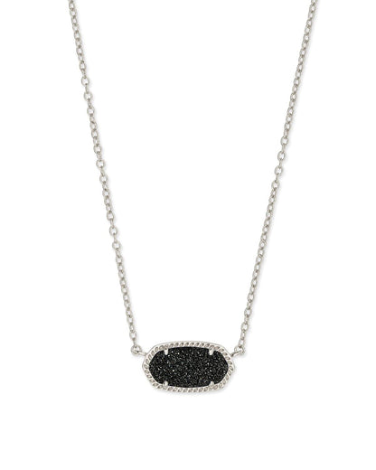 Kendra Scott Elisa Pendant Necklace - 14k Gold Plated Delicate Fashion Jewelry for Women RHODIUM - BLACK DRUSY