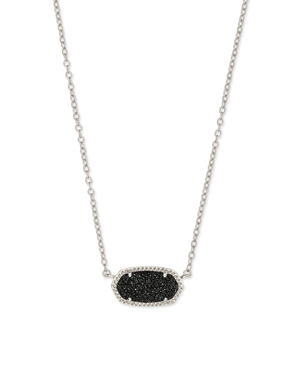 Kendra Scott Elisa Pendant Necklace - 14k Gold Plated Delicate Fashion Jewelry for Women RHODIUM - BLACK DRUSY