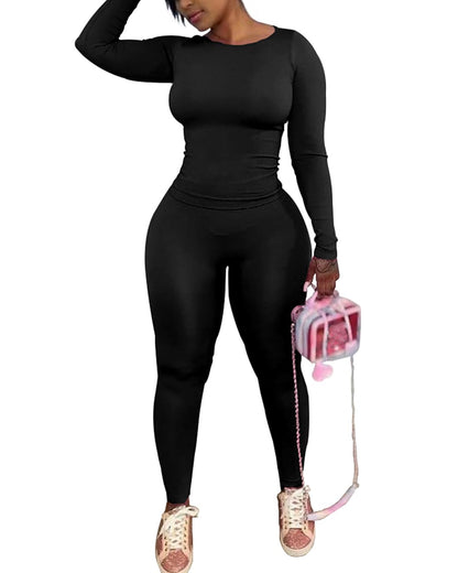 Chrome Heart Leggings - 2 Piece Tracksuit for Women - Long Sleeve Top & Jogger Leggings Workout Set Black