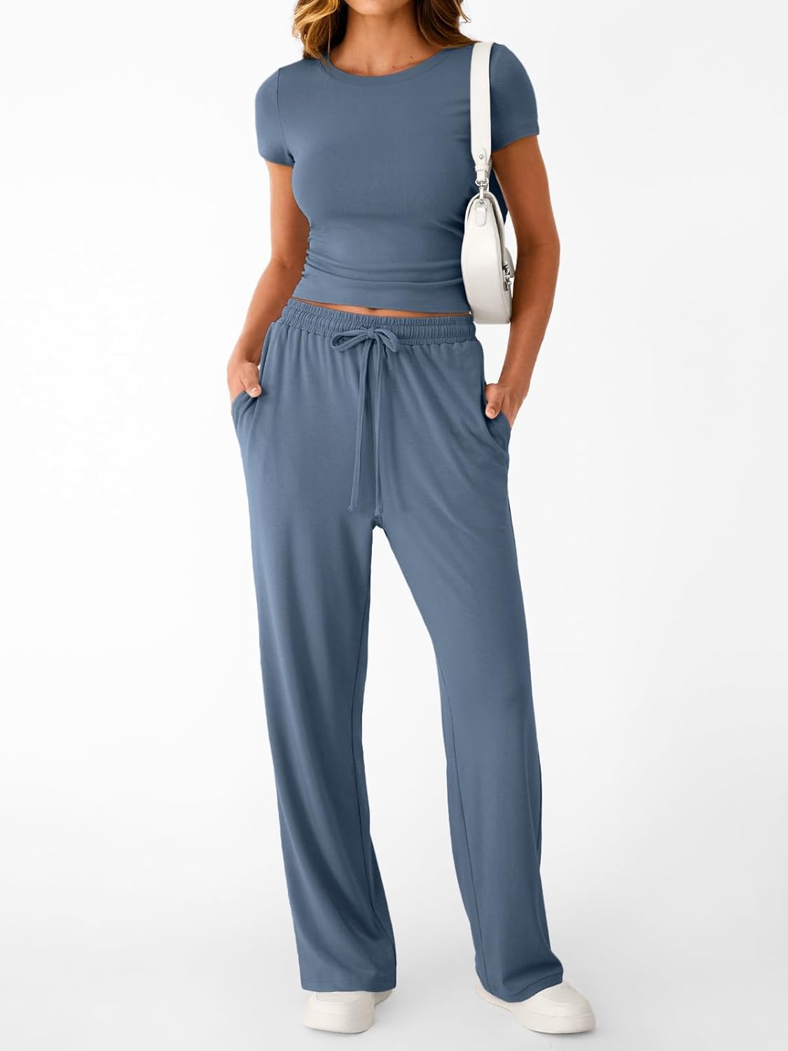 Women's 2 Piece Matching Sweatsuit Wide Leg Pants Crop Top Set