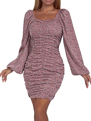 Vanya Maxi Dress in Zebra - Women's Printed Drawstring Side Round Neck Marble Long Sleeve Bodycon Mini Dress Floral Dusty Pink