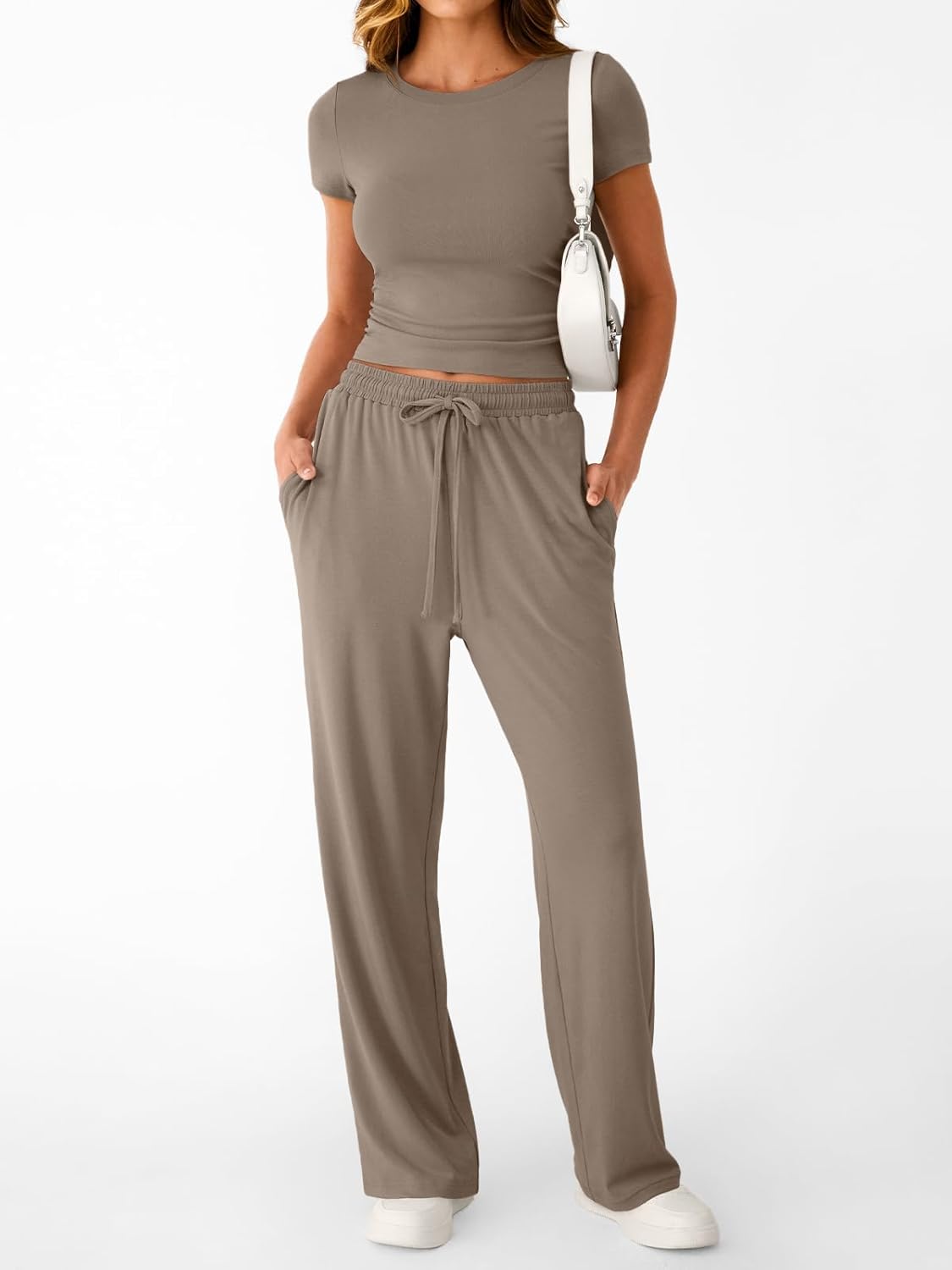 Women's 2 Piece Matching Sweatsuit Wide Leg Pants Crop Top Set
