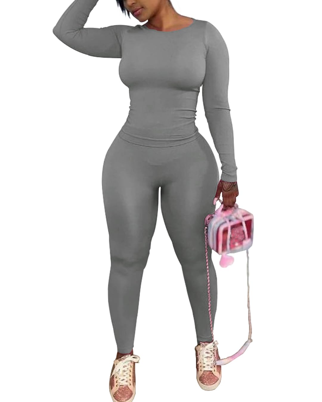 Chrome Heart Leggings - 2 Piece Tracksuit for Women - Long Sleeve Top & Jogger Leggings Workout Set