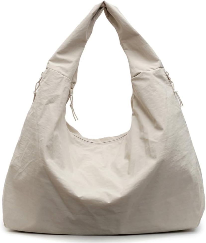 Women Slouchy Hobo Bag - Large Nylon Shoulder Crossbody Tote Handbag White