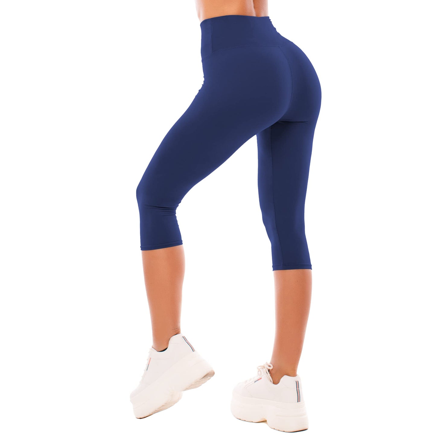 High Waisted Leggings for Women - Buttery Soft Yoga Pants with Tummy Control Capri Navy
