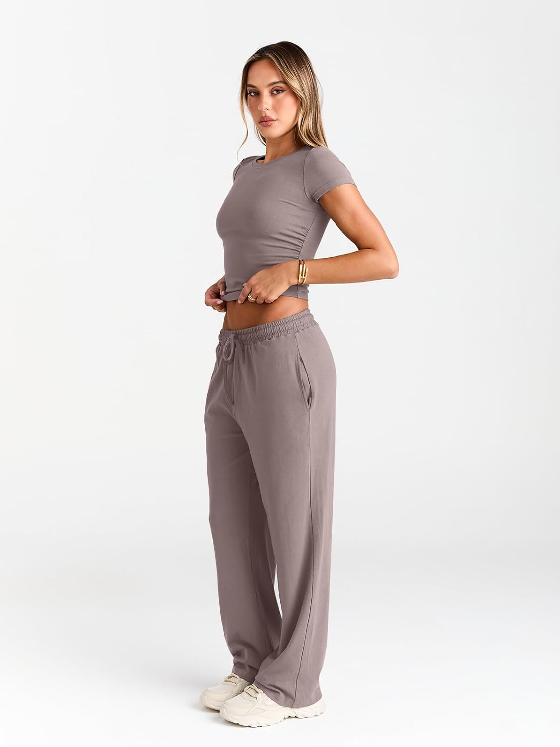 Women's 2 Piece Matching Sweatsuit Wide Leg Pants Crop Top Set