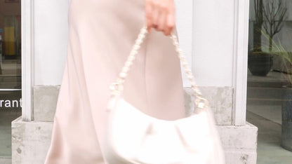 Cream Satin Skirt Outfit - Verdusa Womens Elegant High Waist Satin A Line Flared Midi Skirt