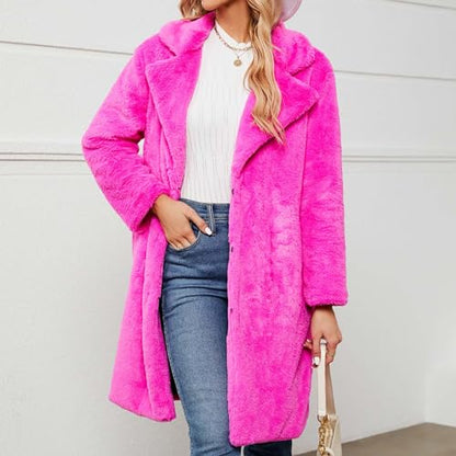 Hot Pink Fur Coat - Womens Faux Fur Long Jacket Open Front Long Sleeve Lapel Cardigans Winter Fashion Fluffy Cozy Overcoat Outerwear