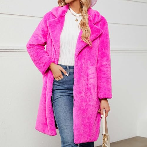Hot Pink Fur Coat - Womens Faux Fur Long Jacket Open Front Long Sleeve Lapel Cardigans Winter Fashion Fluffy Cozy Overcoat Outerwear