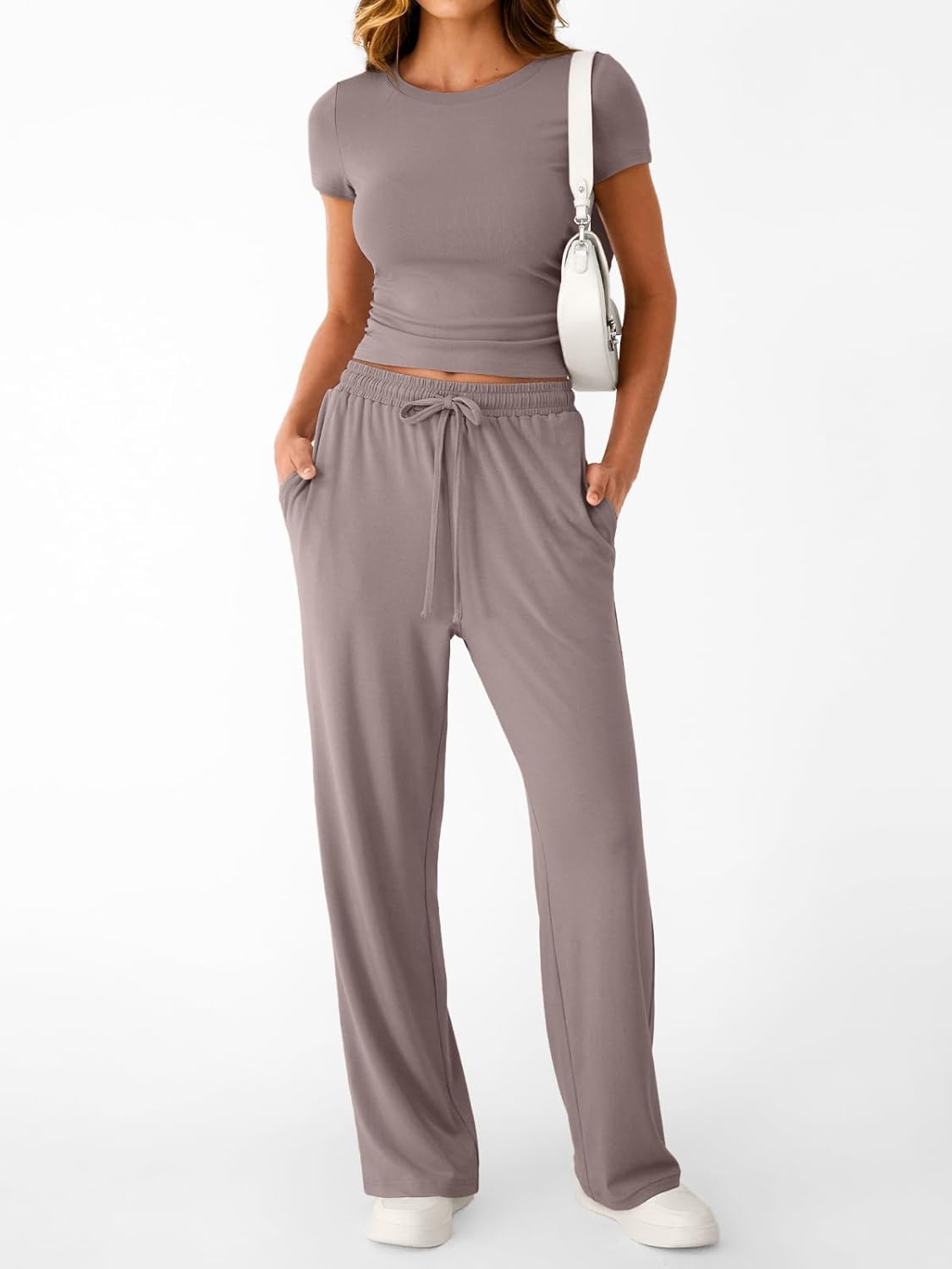 Women's 2 Piece Matching Sweatsuit Wide Leg Pants Crop Top Set