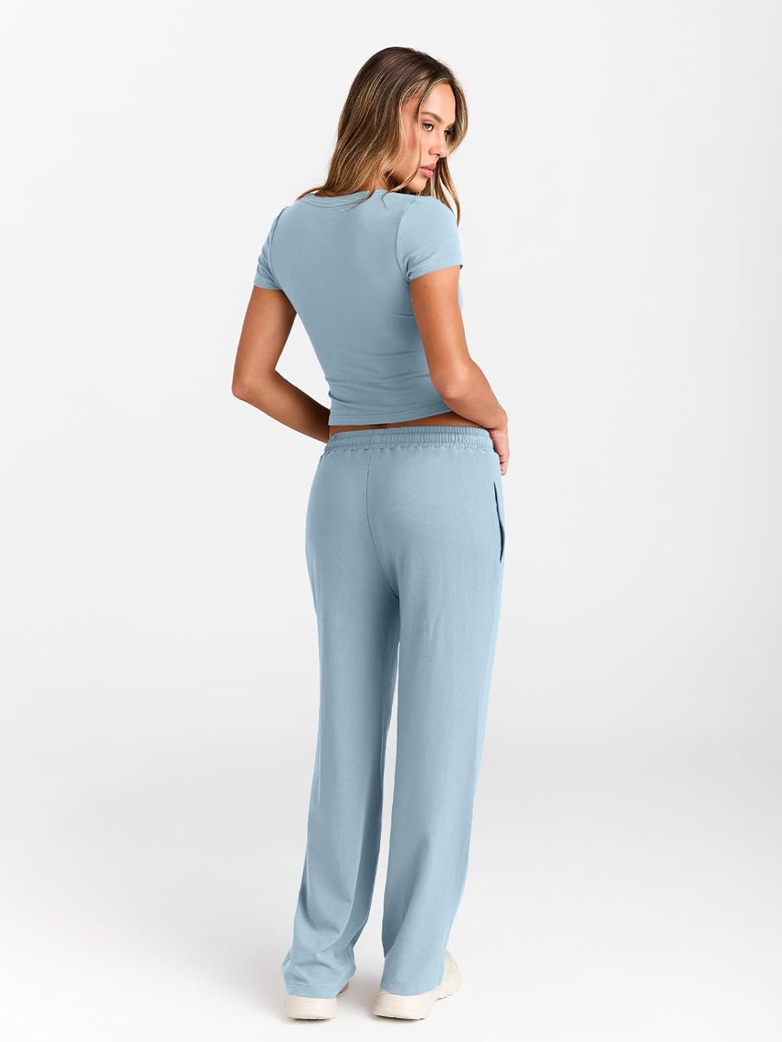 Women's 2 Piece Matching Sweatsuit Wide Leg Pants Crop Top Set