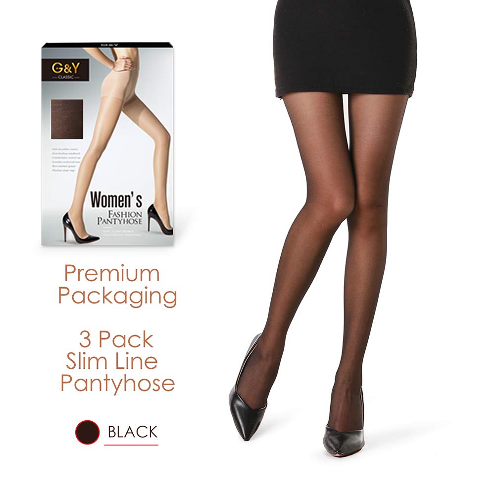 Women's 20D Sheer Control Top Pantyhose - 3 Pack Ultra Thin Tights with Reinforced Toes