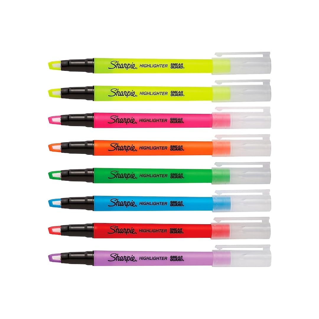 Sharpie Clear View Highlighters 8 Pack - Chisel Tip Assorted Fluorescent Colors School Office