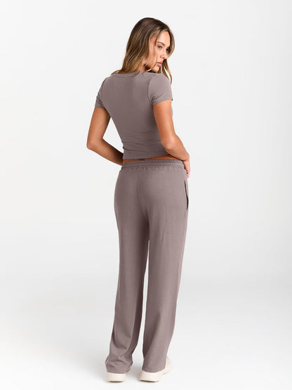 Women's 2 Piece Matching Sweatsuit Wide Leg Pants Crop Top Set