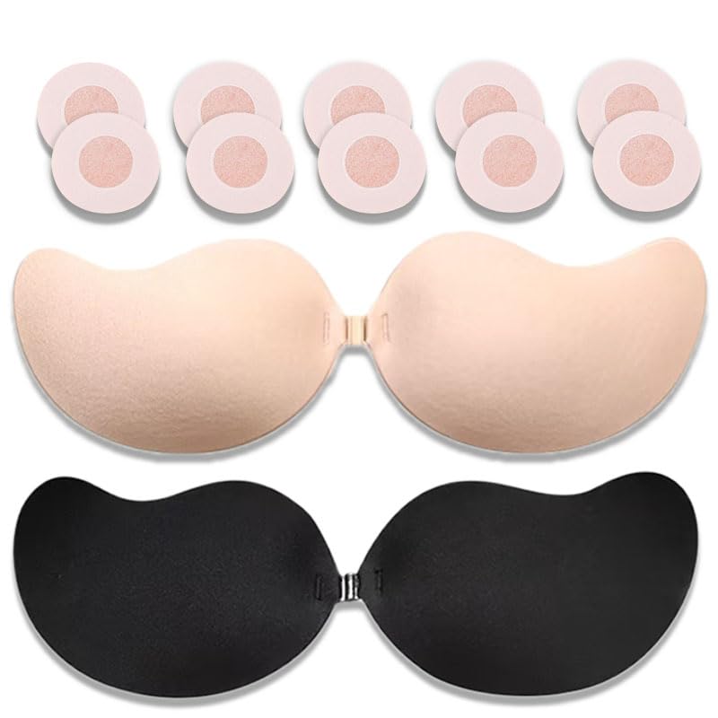 Strapless Adhesive Bra 2 Pack - Invisible Push Up Sticky Bra for Backless Outfits