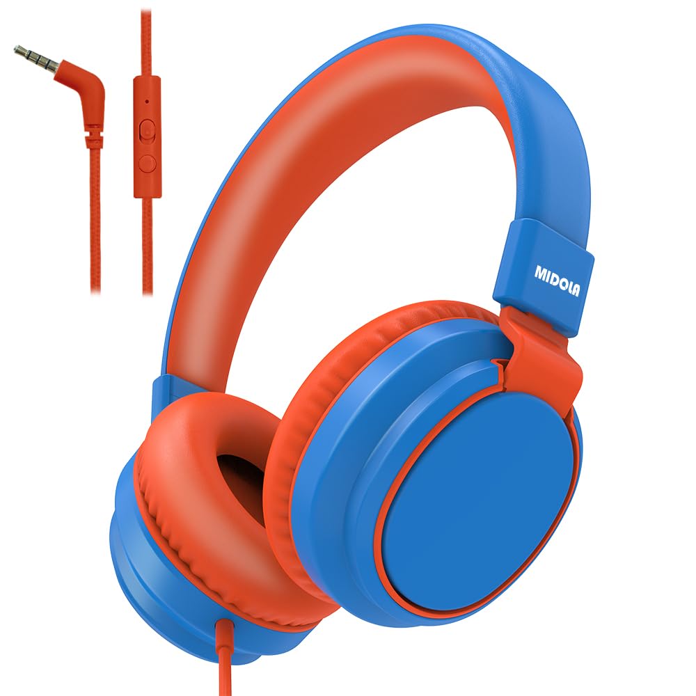 Kids Headphones Volume Limited 85/94dB - Wired Over-Ear Foldable Headset with Microphone Pink Blue