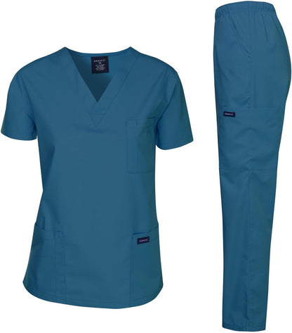 Medical Scrubs Set Unisex - V-Neck Top and Elastic Waist Pants Uniform for Healthcare Workers