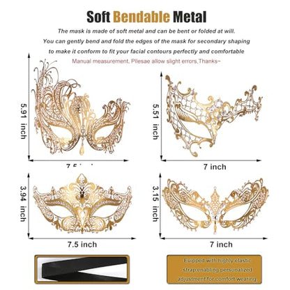Rhinestone Metal Masquerade Mask for Women - Venetian Party Mask - Elegant Prom Ball Costume Accessory