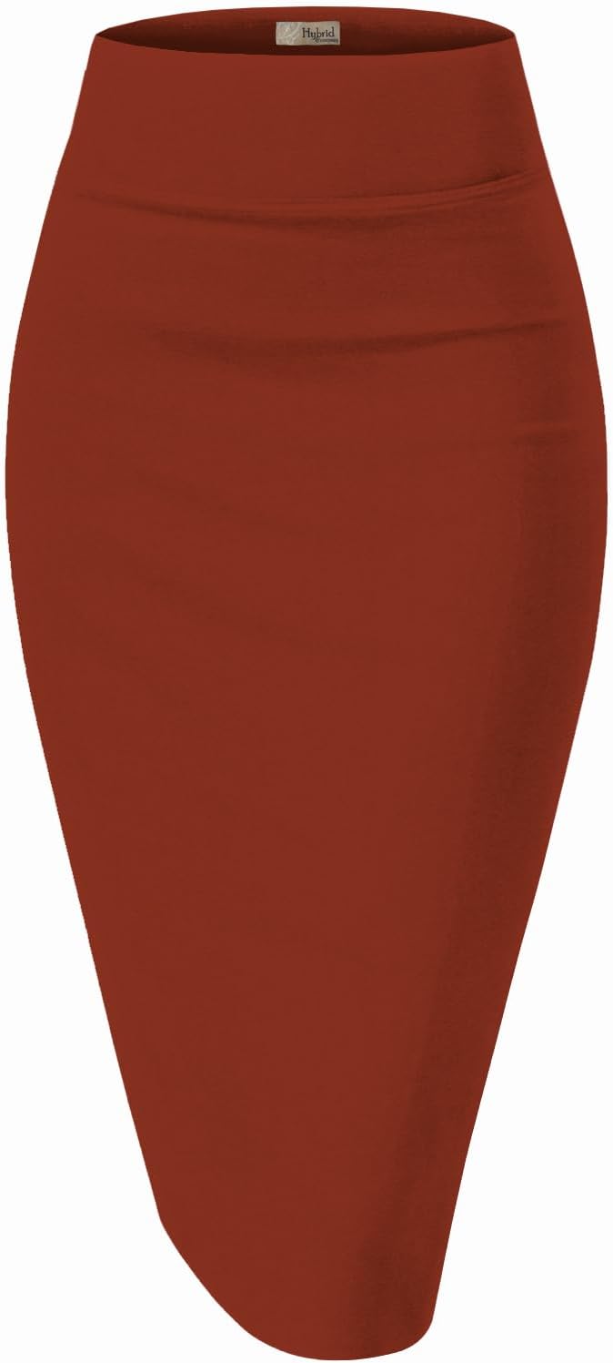 Women's High Waist Pencil Skirt - Premium Stretch Ponte Business Professional Below Knee 1073t-rust