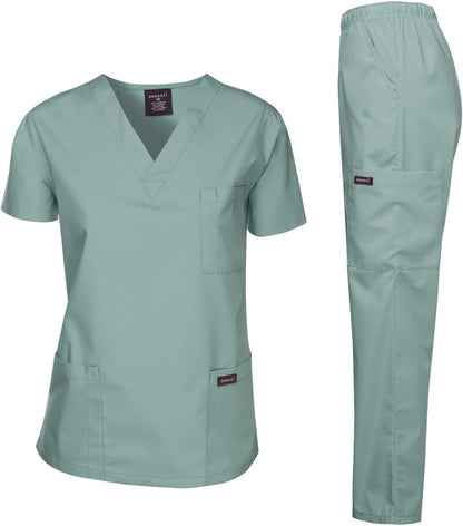 Medical Scrubs Set Unisex - V-Neck Top and Elastic Waist Pants Uniform for Healthcare Workers