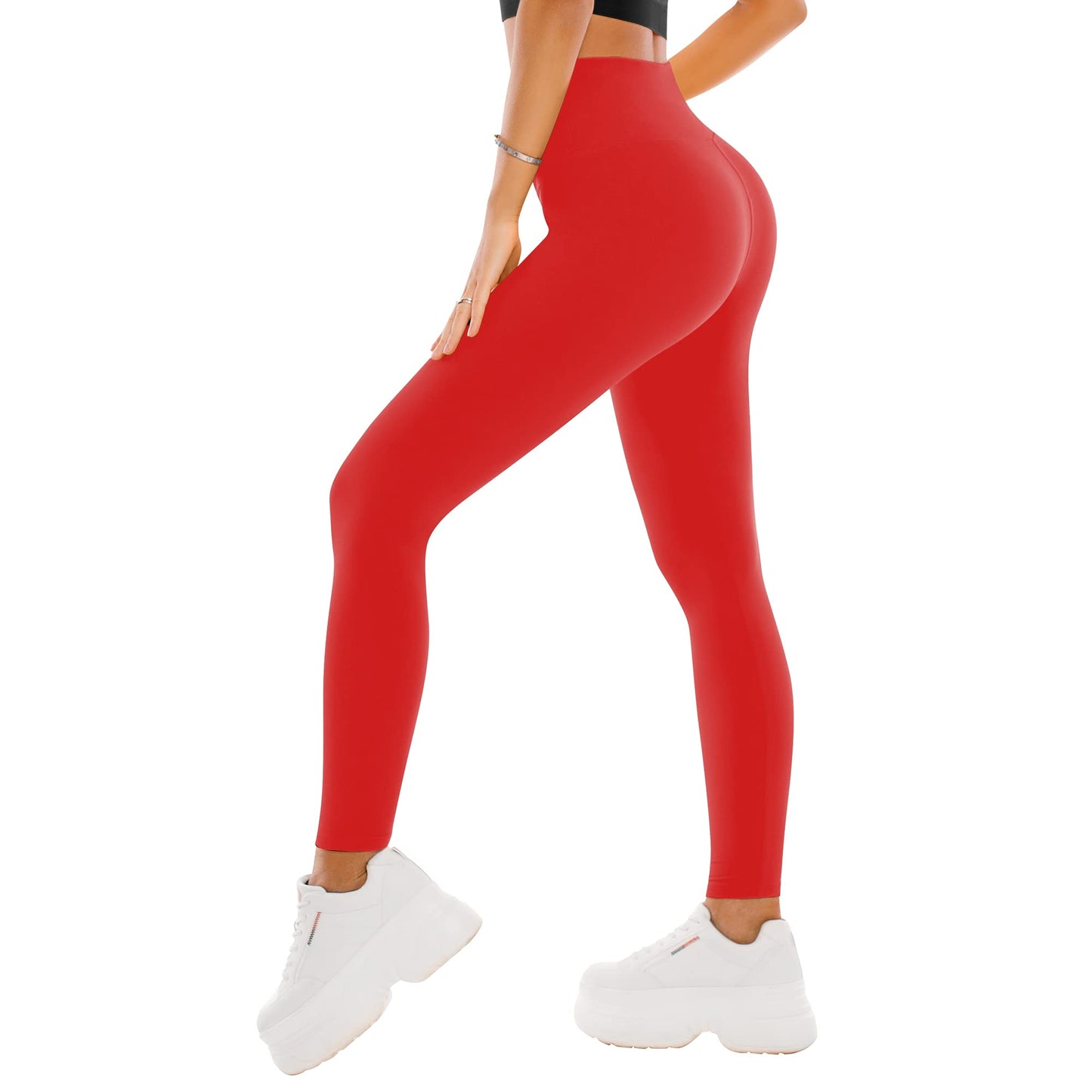 High Waisted Leggings for Women - Buttery Soft Yoga Pants with Tummy Control Full Length Red