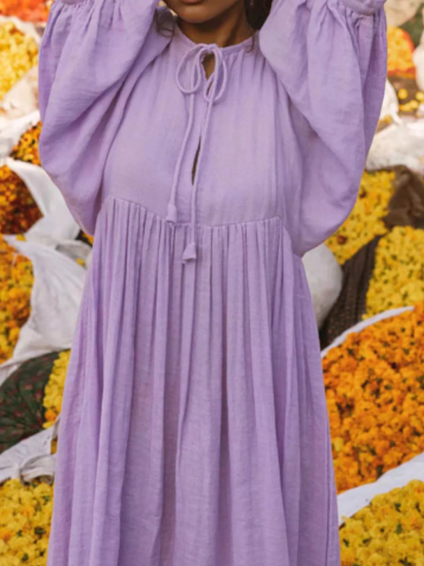 Tie Neck 3/4 Sleeve Midi Dress Violet