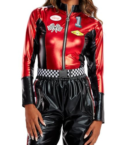 Women's Front Zip Halloween Bodysuit - Shiny Two Piece Astronaut Costume